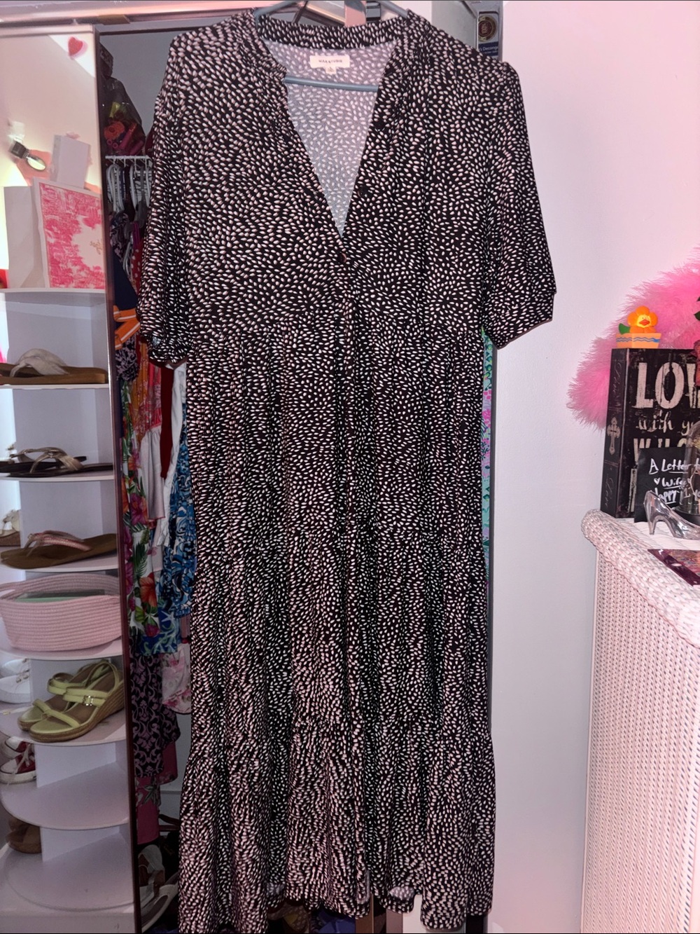 Max Studio Black and White Dot Maxi Dress